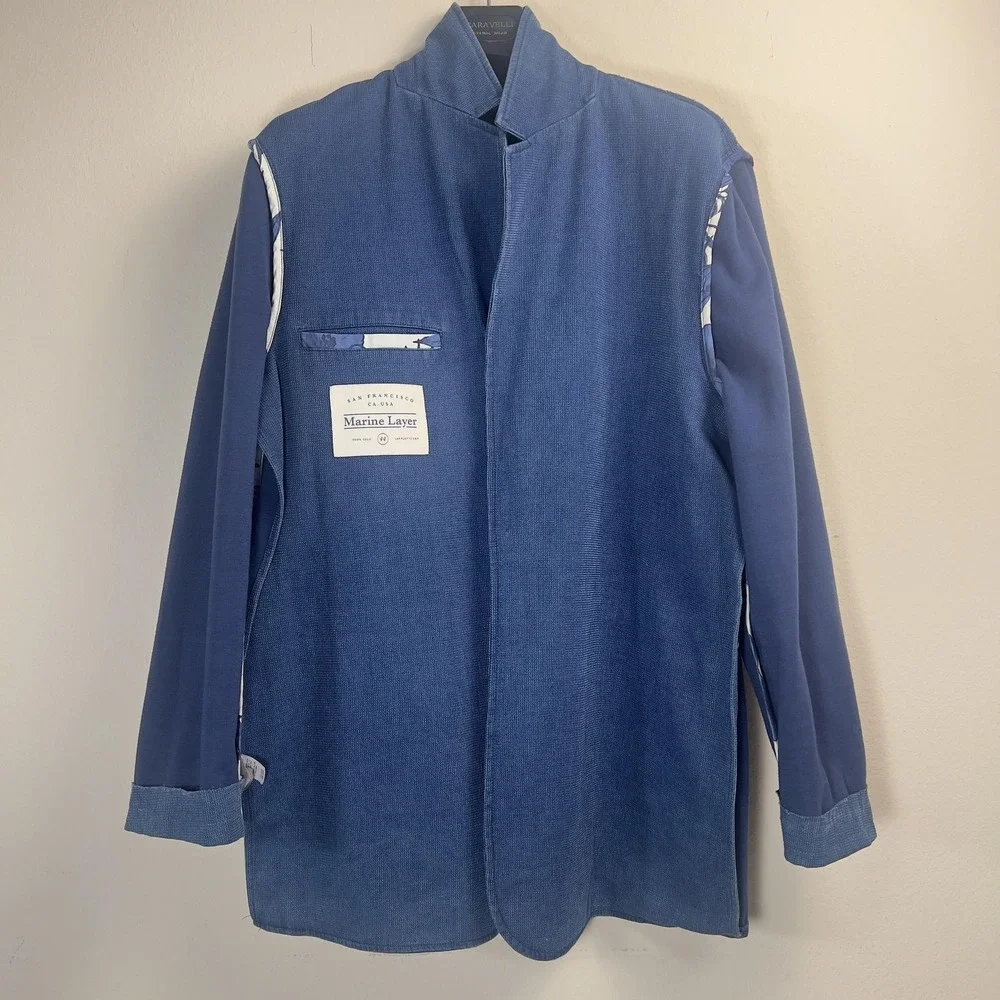 Marine Layer Blazer Mens 44 Blue Denim Casual Unstructured Jacket Notch Lapel